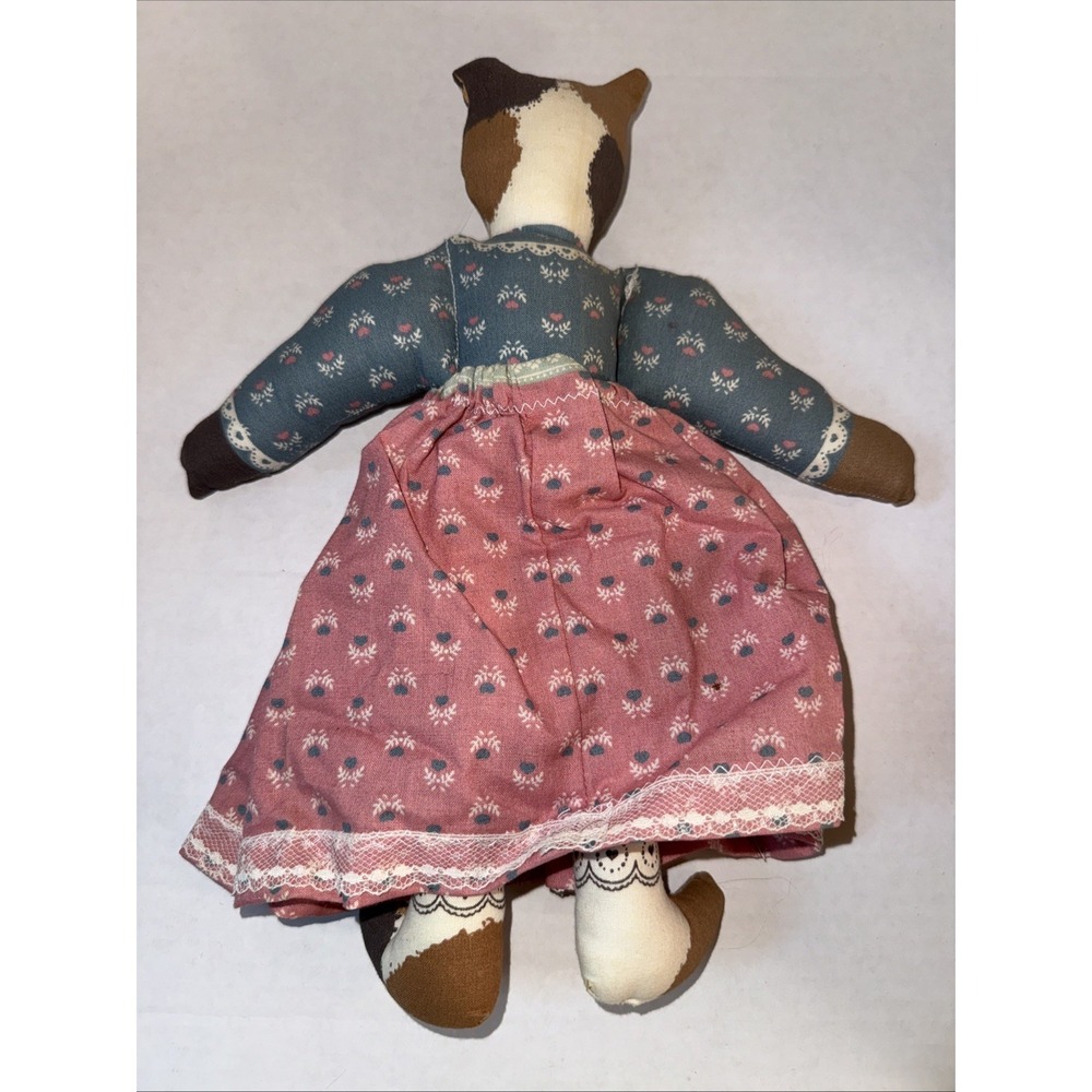 Vintage Folk Art Cat Doll Stuffed 11" Tall Primitive Folk Art